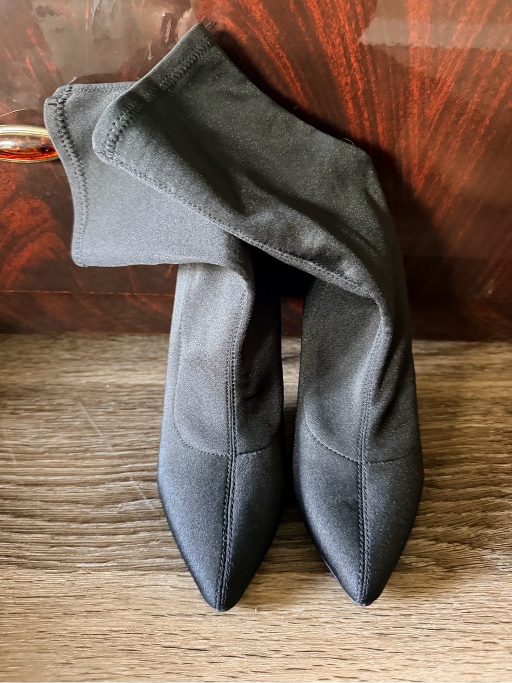 Call It Spring Black Pointed Sock Ankle Heels